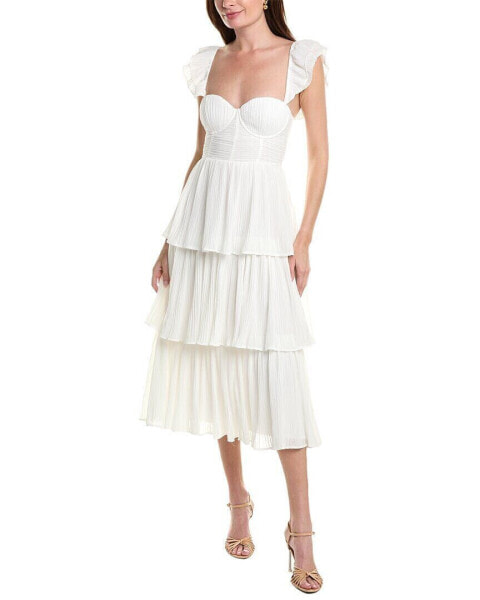 Rachel Parcell Corset Pleated Midi Dress Women's White 12