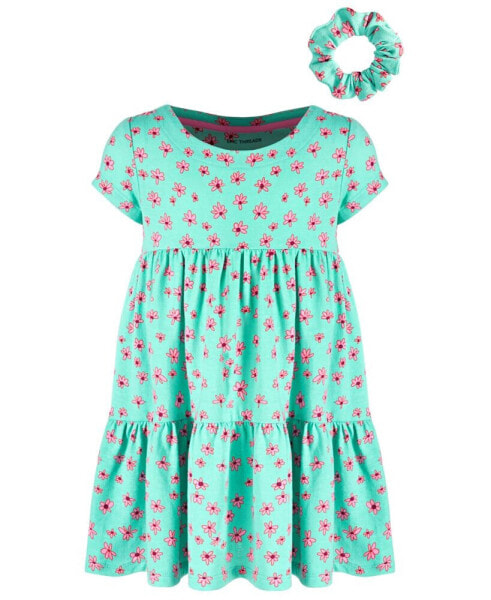 Toddler Girls Doodle Daisies Floral-Print Tiered Dress With Scrunchie, Created for Macy's