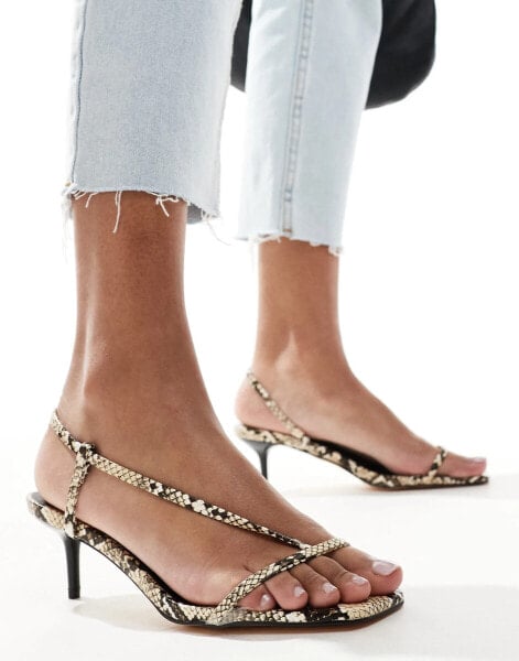 SEQWL kitten heel sandals in black snake