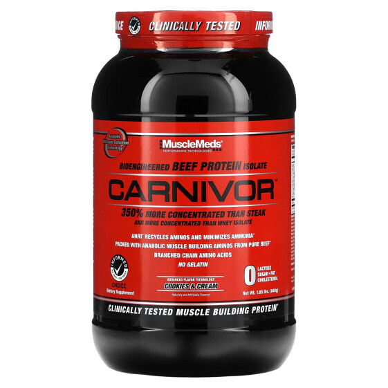 Спортивное питание MuscleMeds Carnivor, Биоинженерный Изолят Говяжьего Протеина, Вкус Печенья и Крема, 3.7 фунта (1680 г)