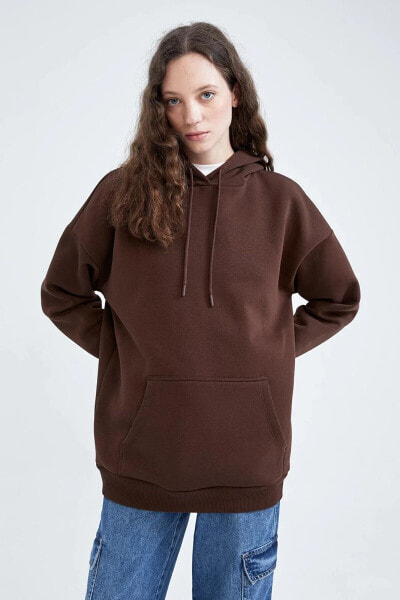 Kapüşonlu Basic Kanguru Cepli Oversize Fit Sweatshirt