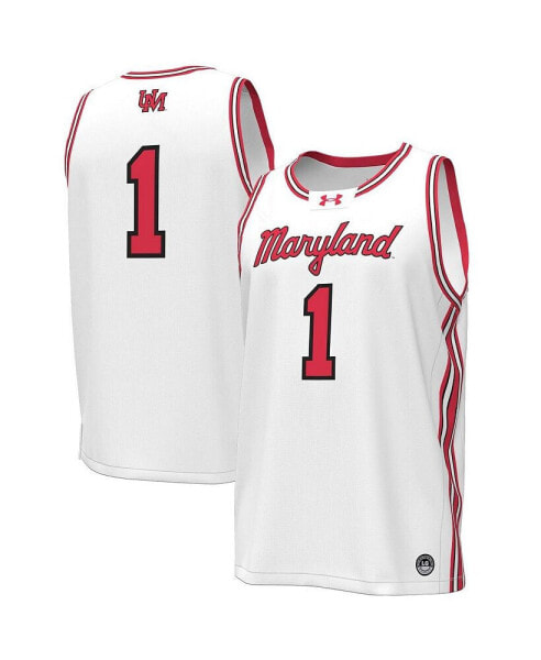 Men's #1 White Maryland Terrapins Throwback Replica Basketball Jersey