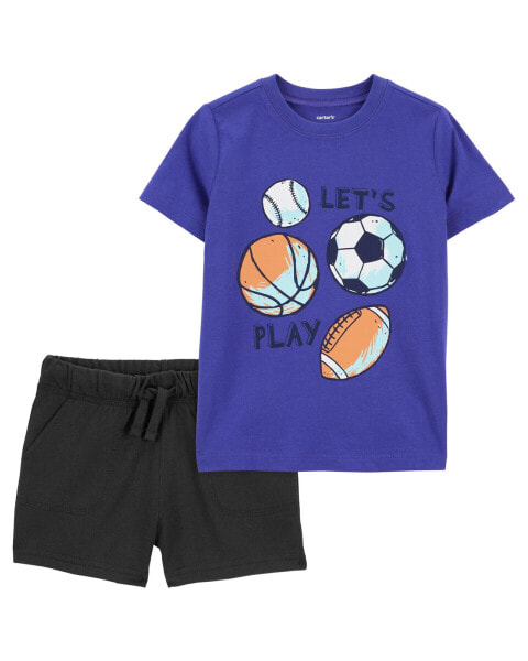 Toddler 2-Piece Let's Play Graphic Tee & Pull-On Cotton Shorts Set 2T
