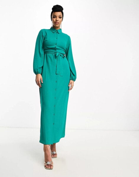 ASOS DESIGN tie front maxi shirt dress in green