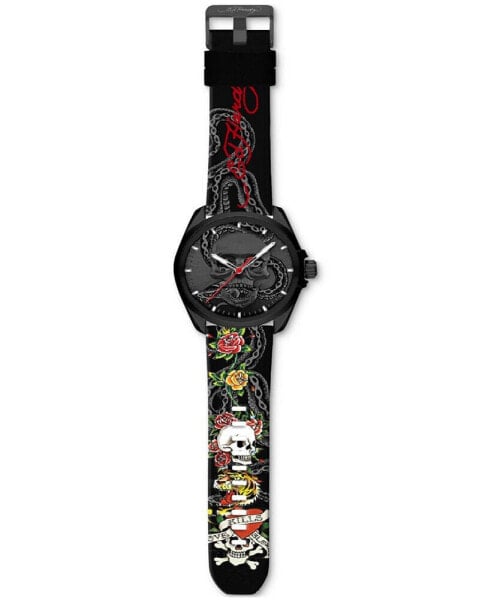 Men's Printed Black Silicone Strap Watch 46mm