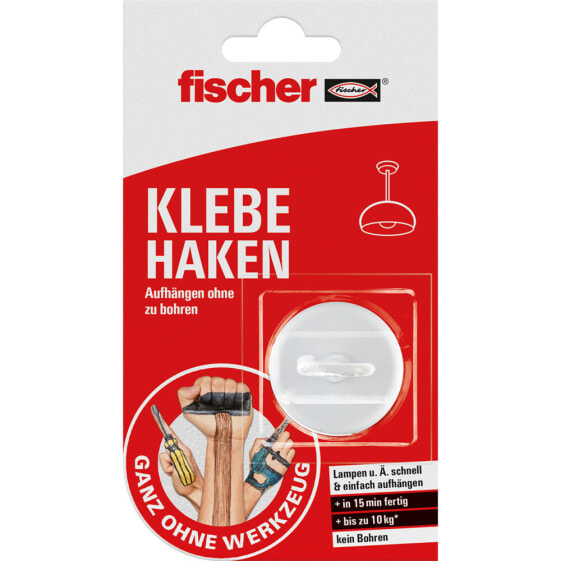 Крючок-держатель универсальный Fischer - белый - на клейкой полоске - до 10 кг - круглый