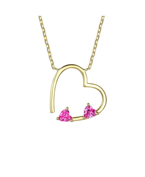 14k Gold Plated Pink Cubic Zirconia Open Heart Layering Necklace