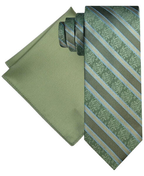 Men's Paisley Stripe Tie & Solid Pocket Square Set