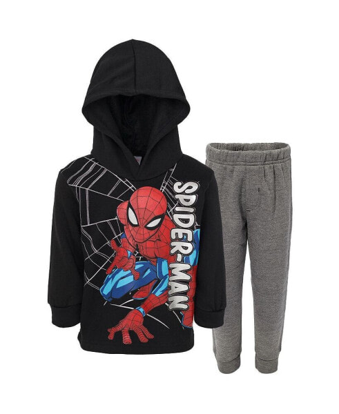 Boys Avengers Spider-Man Fleece Pullover Hoodie and Jogger and Pants Outfit Set to (2T - 18-20)