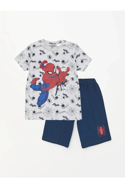 LCW Kids Bisiklet Yaka Spiderman Baskılı Kısa Kollu Erkek Çocuk Şortlu Pijama Takımı