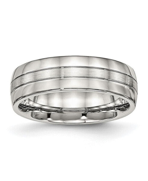 Stainless Steel Brushed and Polished 6.5mm Grooved Band Ring
