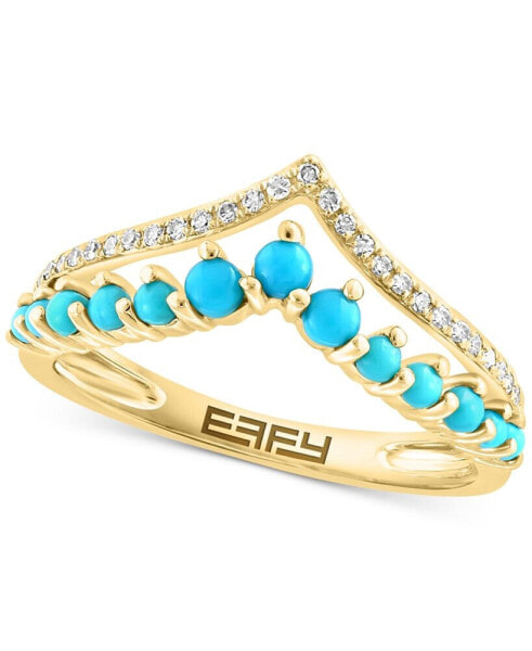 EFFY® Turquoise & Diamond (1/10 ct. t.w.) Double Row Chevron Ring in 14k Gold