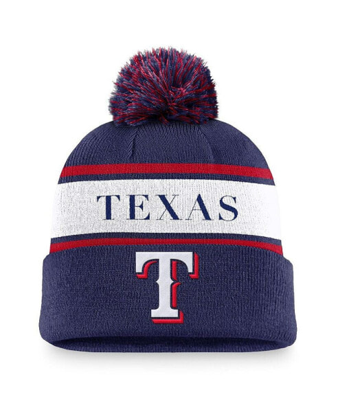 Men's Royal Texas Rangers Team Stripe Peak Cuffed Knit Hat with Pom