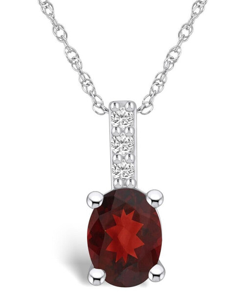 Garnet (1-1/2 Ct. T.W.) and Diamond Accent Pendant Necklace in 14K White Gold