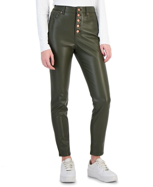 Juniors' Exposed Button-Fly Patent Skinny Jeans