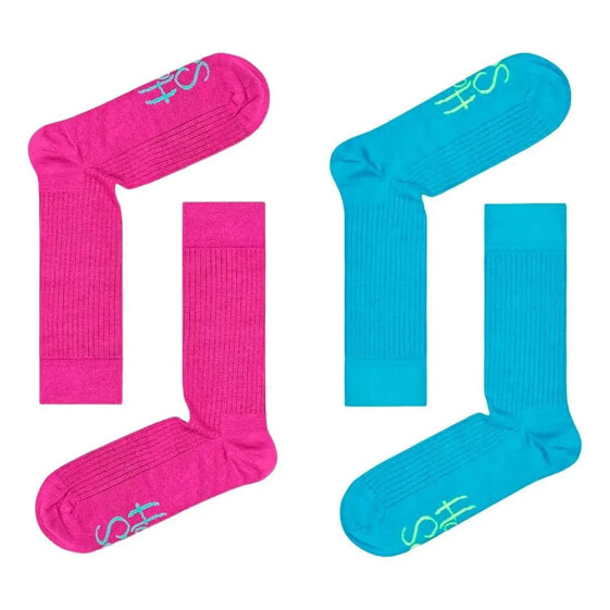 Happy Socks Solid Logo Rib socks 2 pairs