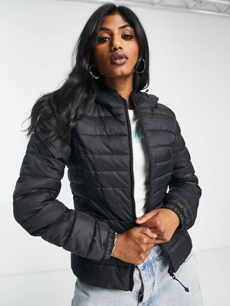 Only padded jacket with hood in black