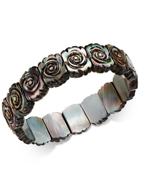 Black Mother-of-Pearl Rose Carved Stretch Bracelet