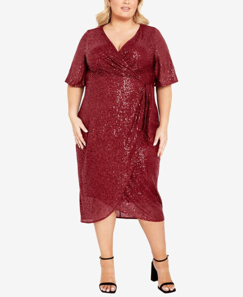 Plus Size Naomi Sequin Wrap Midi Dress