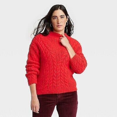 Women's Cable Mock Turtleneck Pullover Sweater - Universal Thread Red L