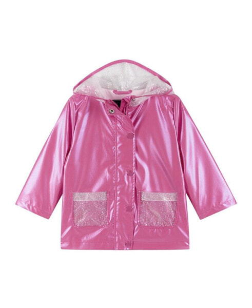 Little Girls Pink Sparkle Pocket Hooded Raincoat