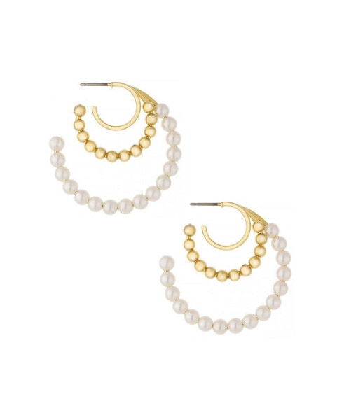 Imitation Pearl and 18K Gold Plated Bubble Hoops