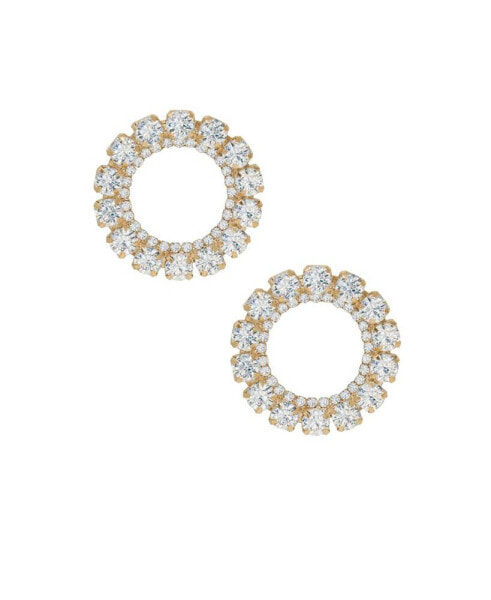 Large Crystal and Gold Circle Stud Earrings