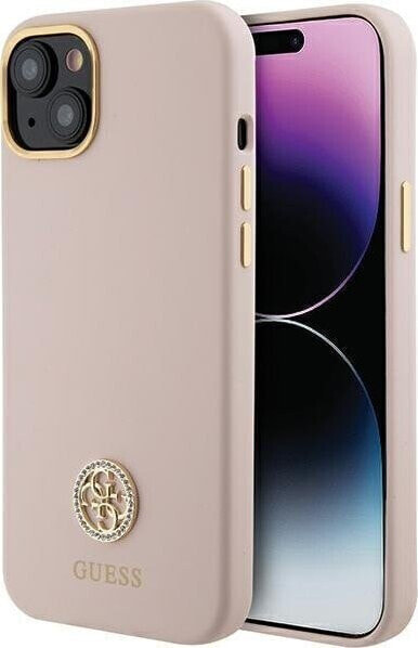 Guess Guess GUHCP15SM4DGPP iPhone 15 6.1" jasnoróżowy/pink hardcase Silicone Logo Strass 4G