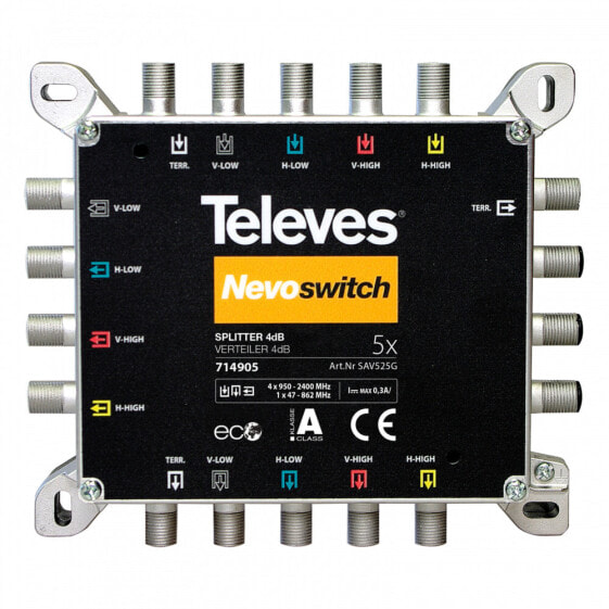 Televes 714905 - 5 inputs - 10 outputs - 950 - 2400 MHz - 47 - 862 MHz - 4 dB - 4 dB