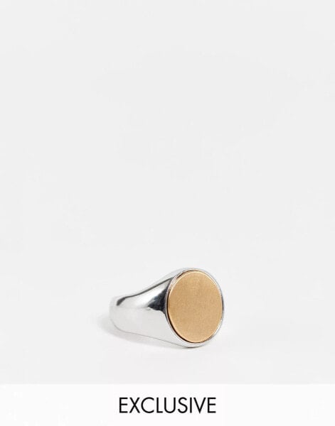 Reclaimed vintage inspired brushed signet ring in silver