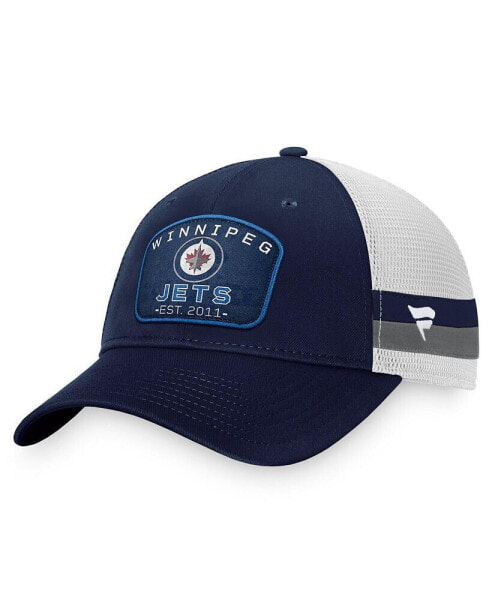 Men's Navy/White Winnipeg Jets Fundamental Striped Trucker Adjustable Hat