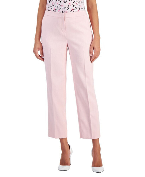 Women's Textured Straight-Leg Elastic-Waist Ankle Pants