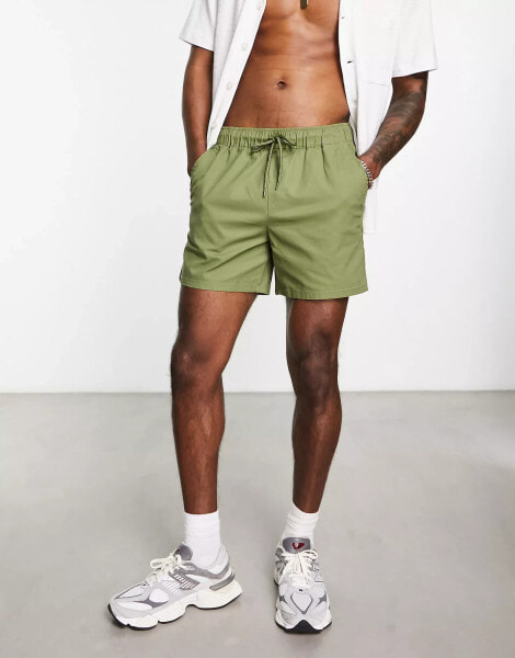 ASOS DESIGN slim chino shorts in shorter length in dark khaki