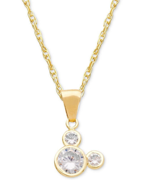Children's Cubic Zirconia Mickey Mouse 15" Pendant Necklace in 14k Gold