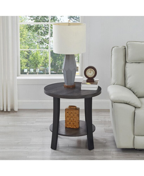 Contemporary Round Wood Shelf End Table in Charcoal Finish