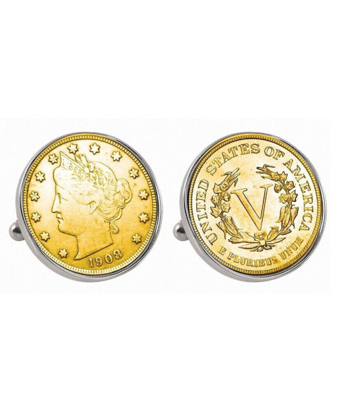 Запонки American Coin Treasures с позолоченным бисером и монетой Liberty Nickel