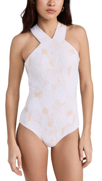 Watch Shout 299570 Women's Shoshanna High Neck One Piece, Optic White/Sand, 10