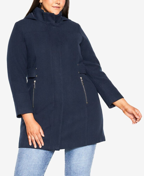 Plus Size Faux Wool Plain Coat