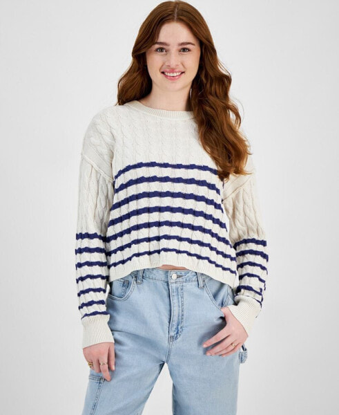 Juniors' Striped Cable-Knit Sweater