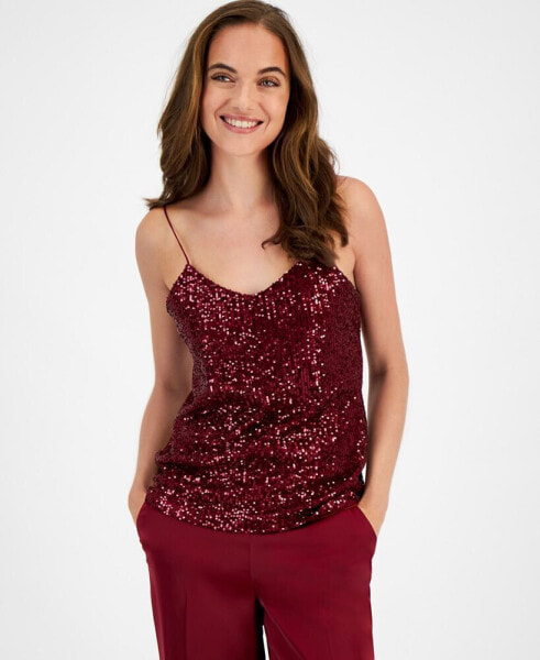 Women's V-Neck Sleeveless Sequin Top