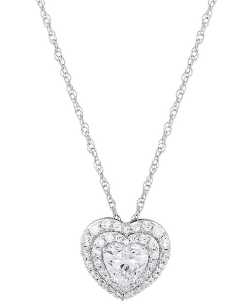 Lab Grown Diamond Heart Halo Pendant Necklace (1-1/2 ct. t.w.) in 14k White Gold, 16" + 2" extender