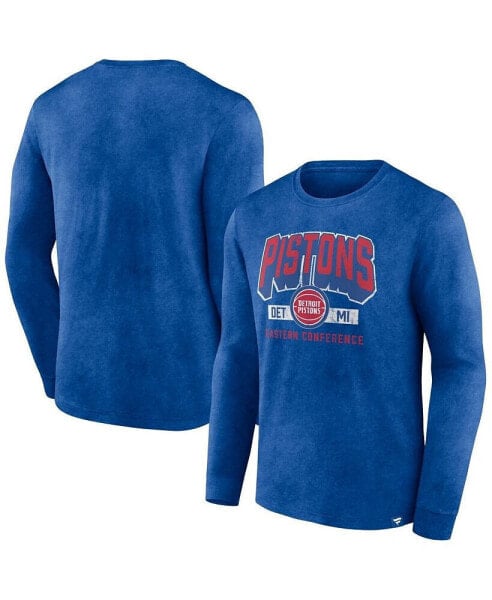 Men's Heather Royal Distressed Detroit Pistons Front Court Press Snow Wash Long Sleeve T-shirt