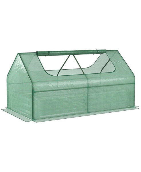 Galvanized Raised Garden Bed with Mini Greenhouse Cover, Outdoor Metal Planter Box with 2 Roll-Up Windows for Growing Flowers, Fruits, Vegetables, and Herbs, 73" x 38" x 36", Green