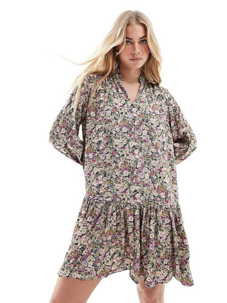 & Other Stories tiered hem mini shirt dress in floral print