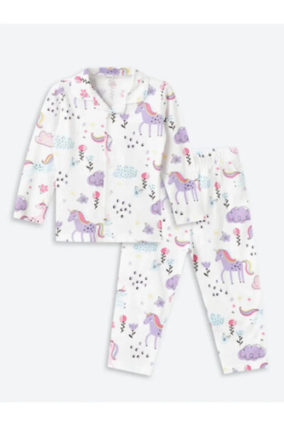 Polo Yaka Uzun Kollu Baskılı Kız Bebek Pijama Takım S49892Z1