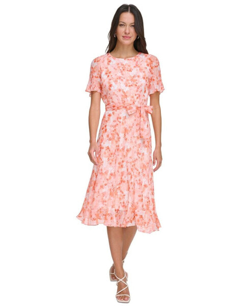 Women's Floral-Print Tie-Waist Midi Dress