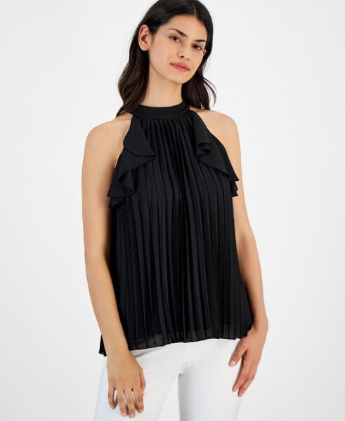 Women's Pleated Mock-Neck Sleeveless Top