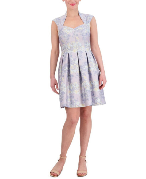 Women's Floral-Jacquard Sweetheart-Neck Fit & Flare Dress