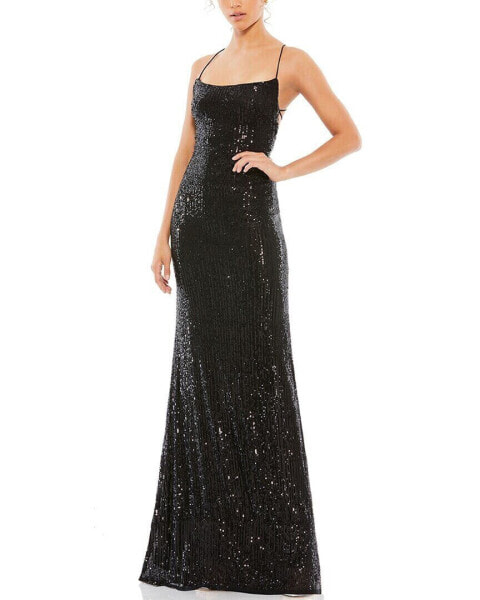 Mac Duggal Sequined Strappy Gown Women's 8