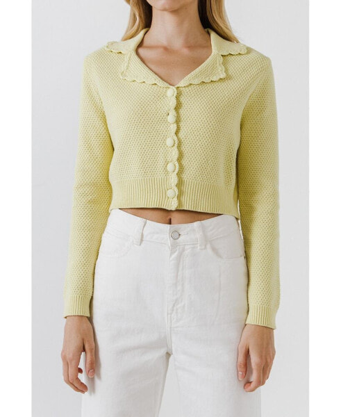 Women's Scallop Edge Cropped Cardigan